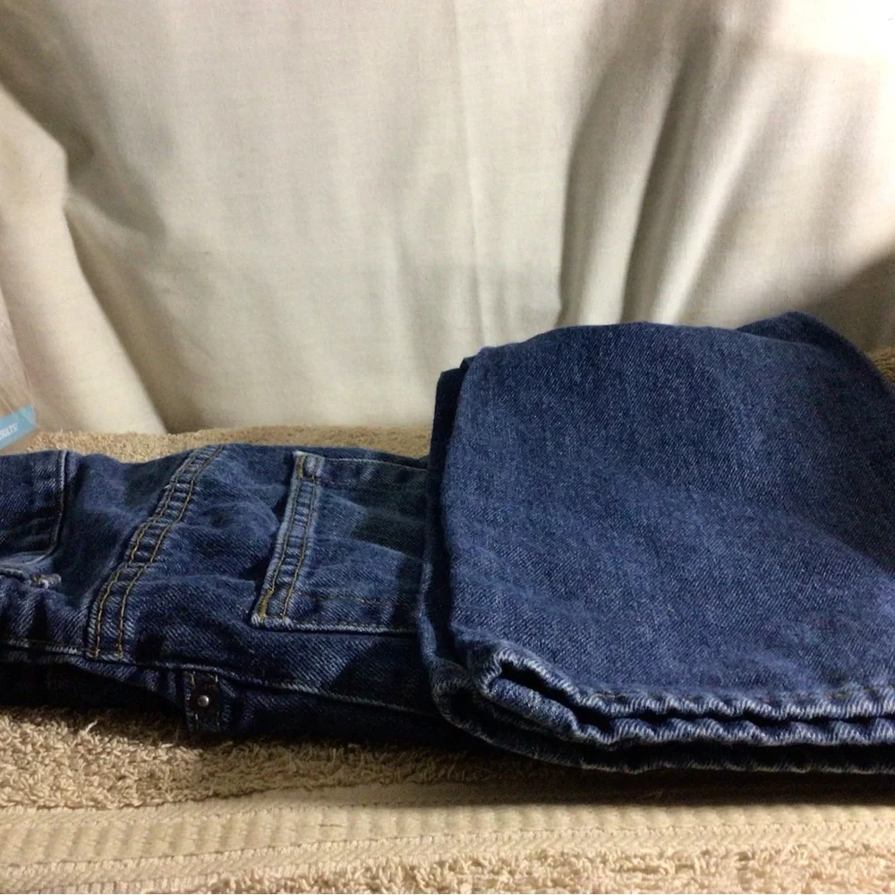 The Children's Place Men's Straight Jeans - Dark Blue with Brown Stitching